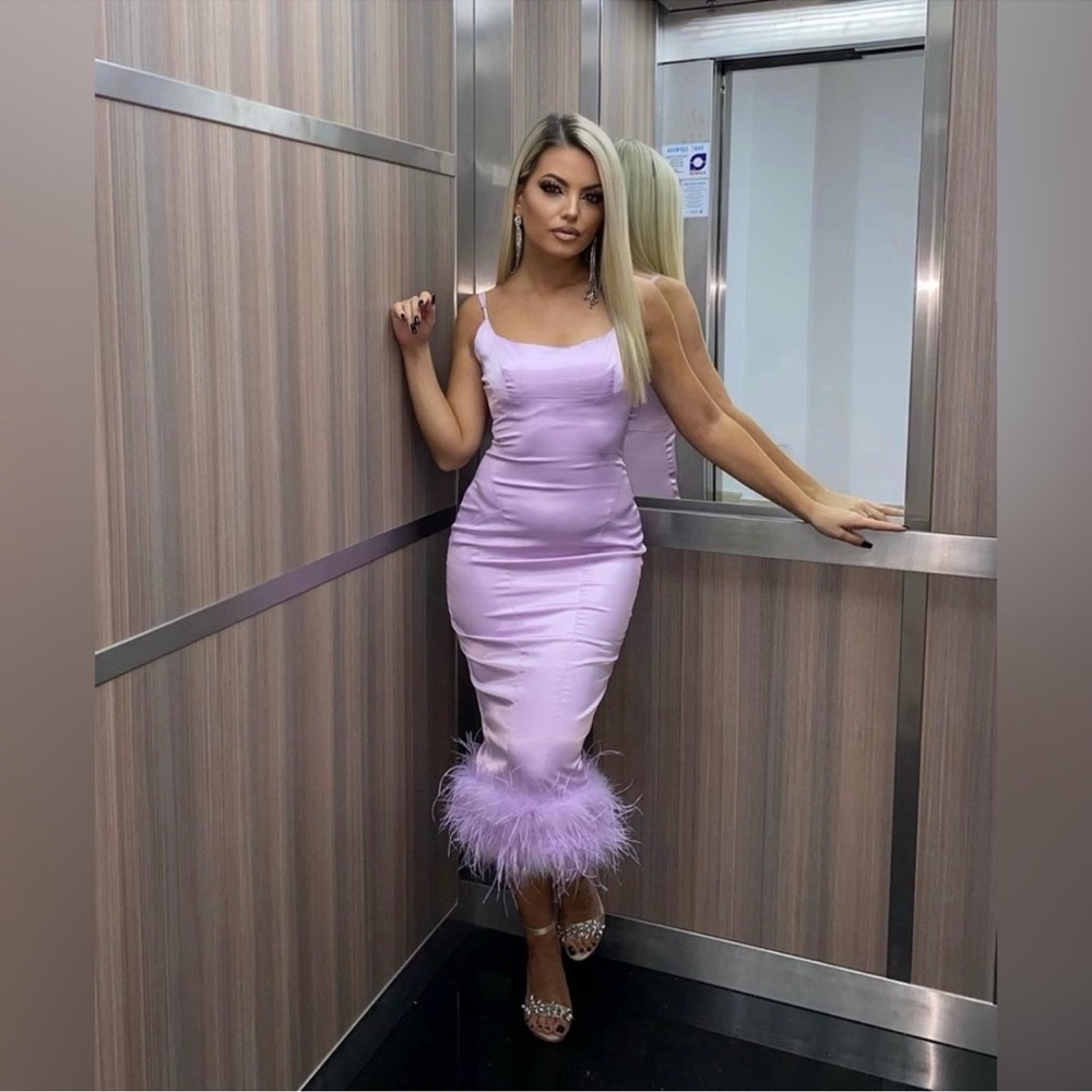 House of CB Helena Orchid Lavender Satin Midi Dress - Picture 3 of 5
